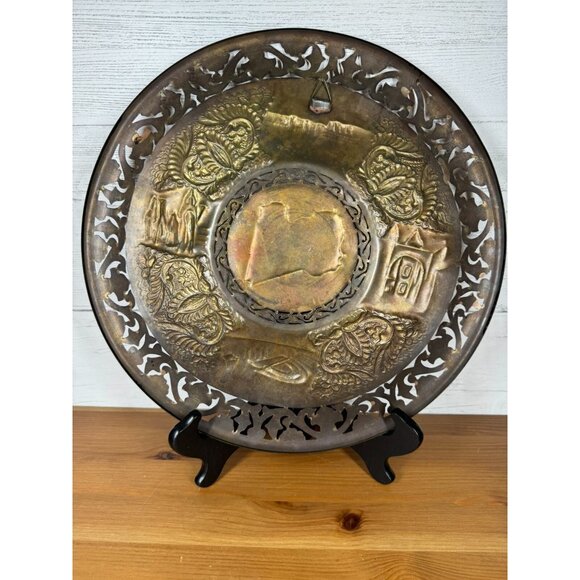 Libya Decorative Metal Plate Scrollwork Etched Souvenir Copper - Picture 9 of 9